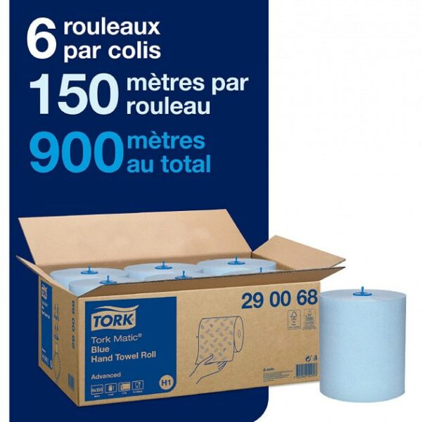 Tork Matic Essuie-mains rouleau bleu 2pls /150m H1 – Colis de 6 rlx