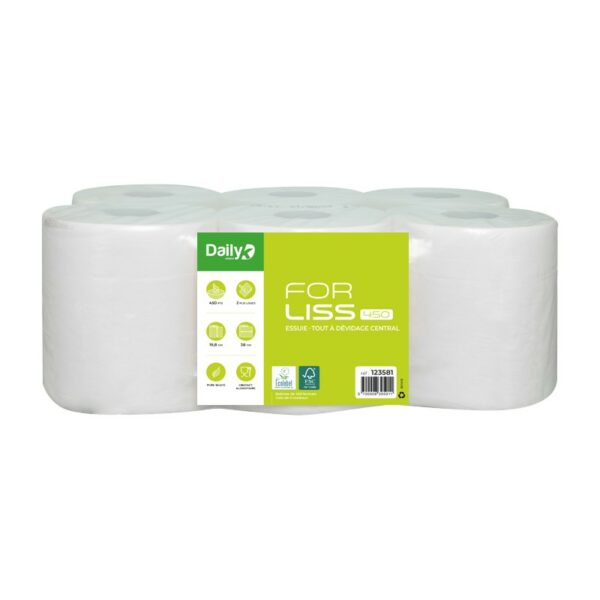 Bobine essuyage 450 formats pure ouate lisse dévidage central